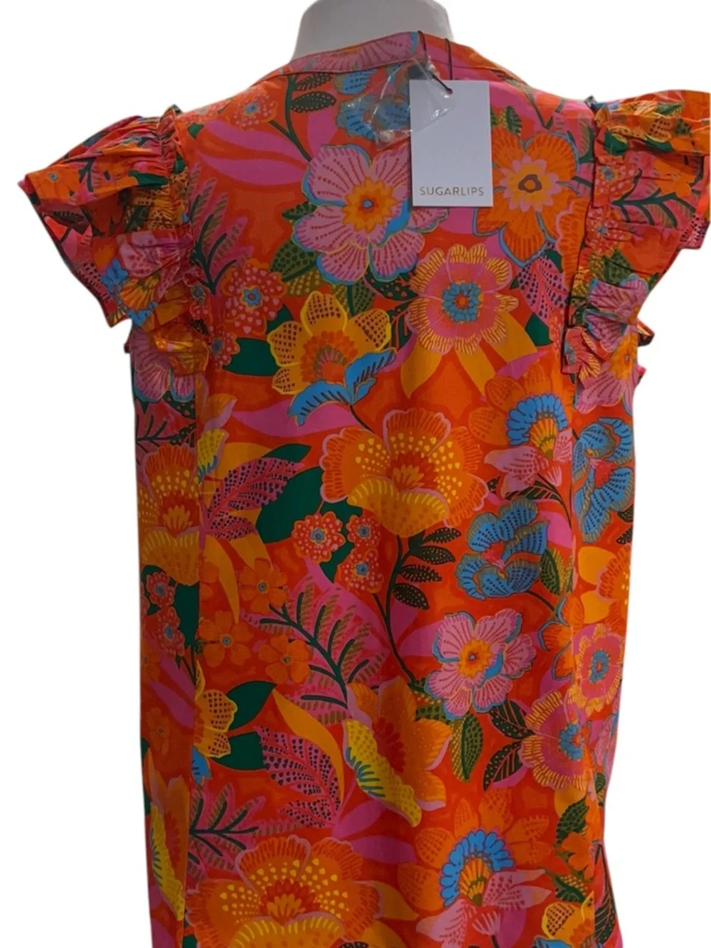 Bright Floral Ruffle Sleeve Top - Pink & Orange - Picture 3 of 6